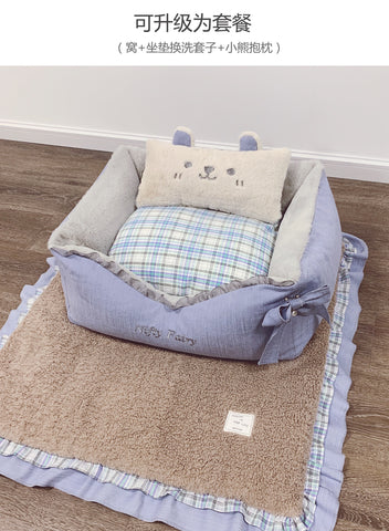 NIFTY FAIRY Premium Four Season Pet Bed with Pillow - Blue