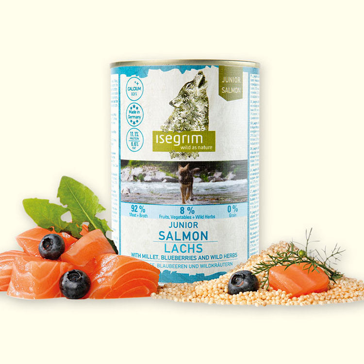 Isegrim Dog Can Junior Dog Salmon & Millet, Blueberries 400g